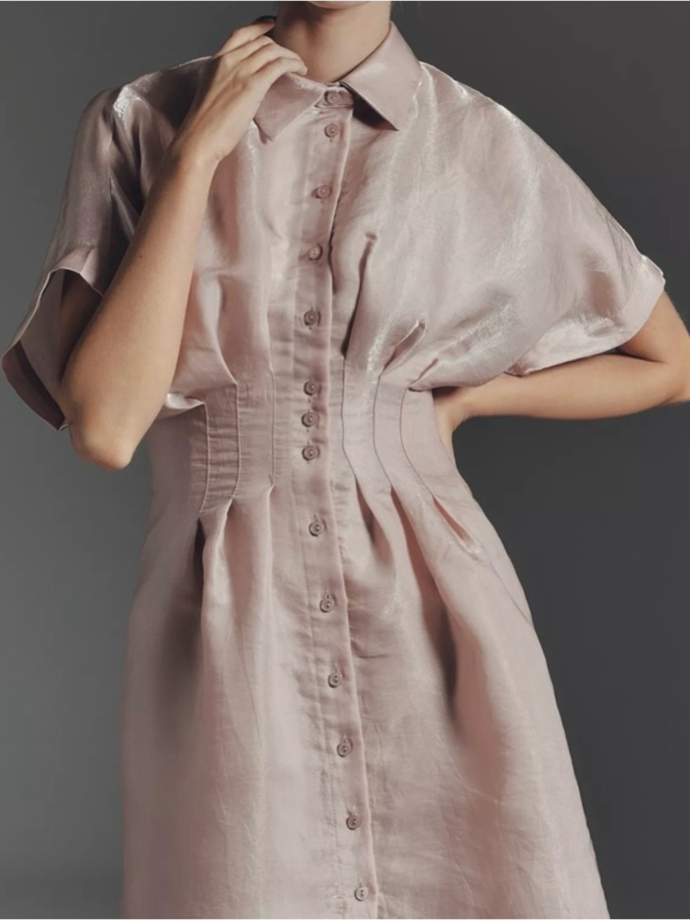 Anthropologie | Exquise Tobie Organza Shirt Dress NWT | Blush Pink | Size = S